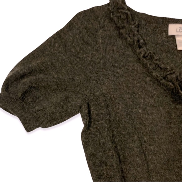 LOFT Gray Ruffle V-Neck Short Sleeve Wool Blend Sweater Dress-Size Small - Picture 8 of 8